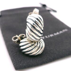 David Yurman Sterling Silver Classic Cable Sculpted Shrimp Huggie Hoop Earrings